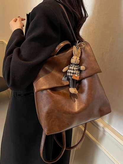 Charm Faux Backpack Leather With Flap