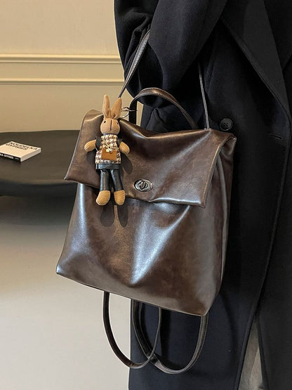 Charm Faux Backpack Leather With Flap