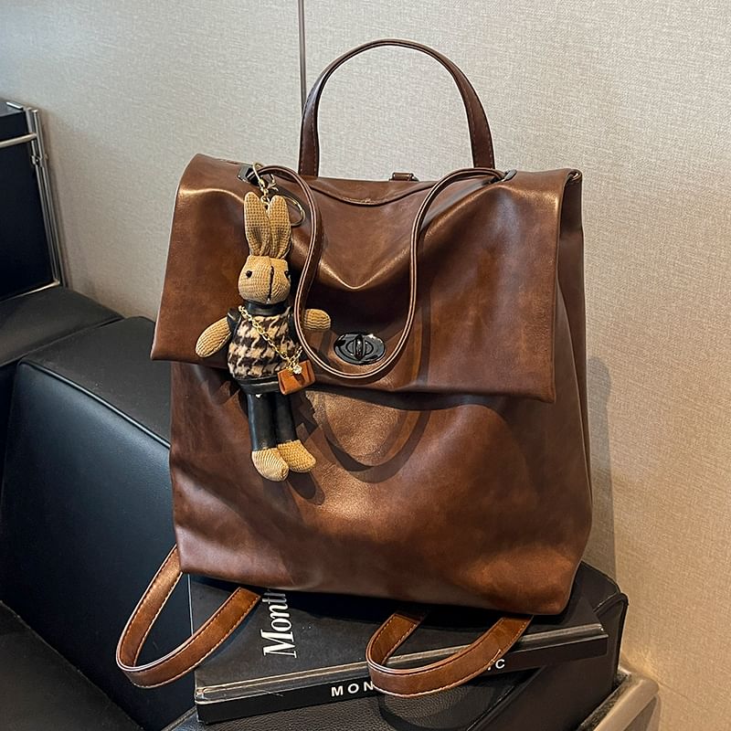 Charm Faux Backpack Leather With Flap