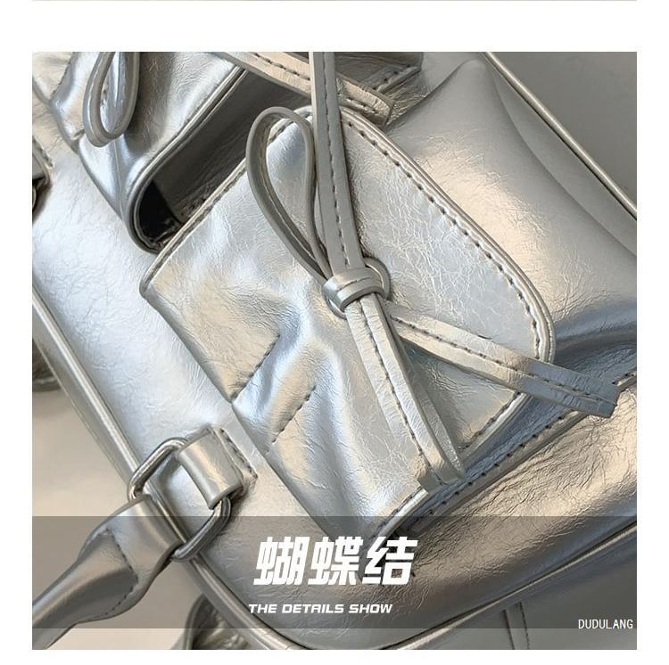 Faux Leather Ribbon Bowler Bag