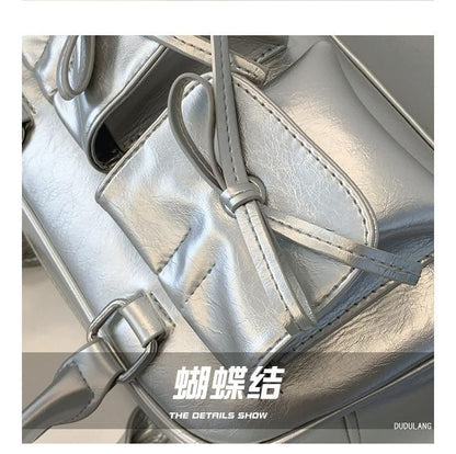 Faux Leather Ribbon Bowler Bag