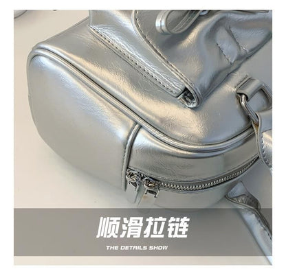 Faux Leather Ribbon Bowler Bag