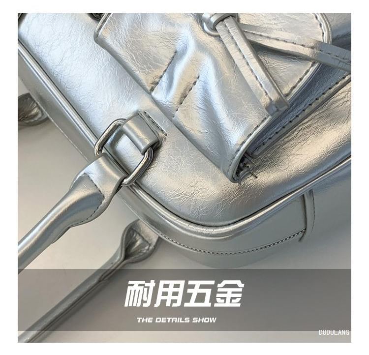 Faux Leather Ribbon Bowler Bag