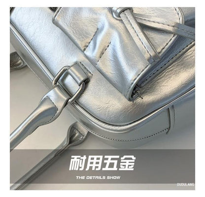 Faux Leather Ribbon Bowler Bag