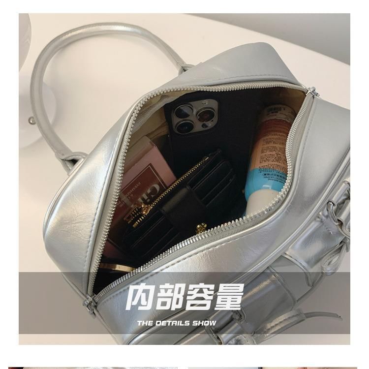 Faux Leather Ribbon Bowler Bag