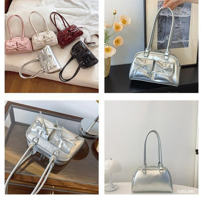 Faux Leather Ribbon Bowler Bag