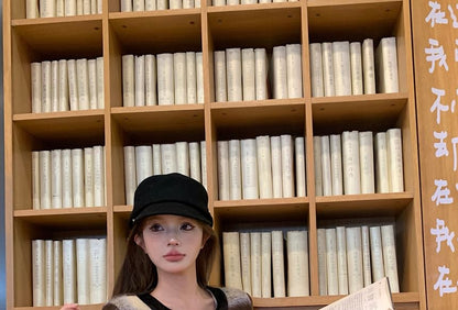 Crew Neck Plaid Bow Accent Contrast Trim Button-Up Crop Jacket / High Rise Mini Pencil Skirt