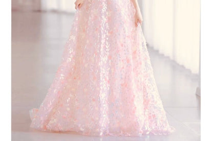 Sleeveless Off-Shoulder Floral A-Line Evening Gown