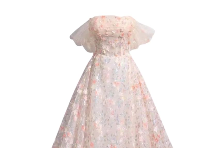 Sleeveless Off-Shoulder Floral A-Line Evening Gown