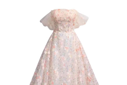 Sleeveless Off-Shoulder Floral A-Line Evening Gown