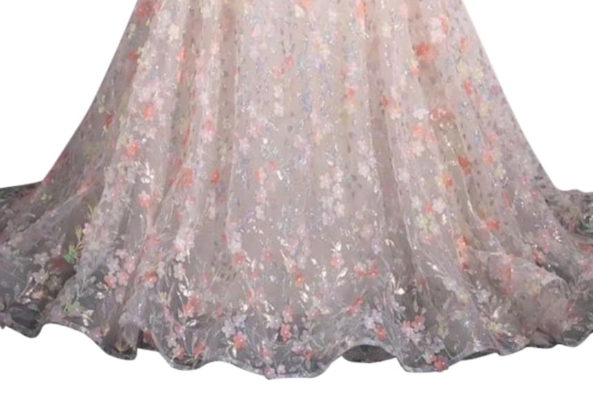 Sleeveless Off-Shoulder Floral A-Line Evening Gown