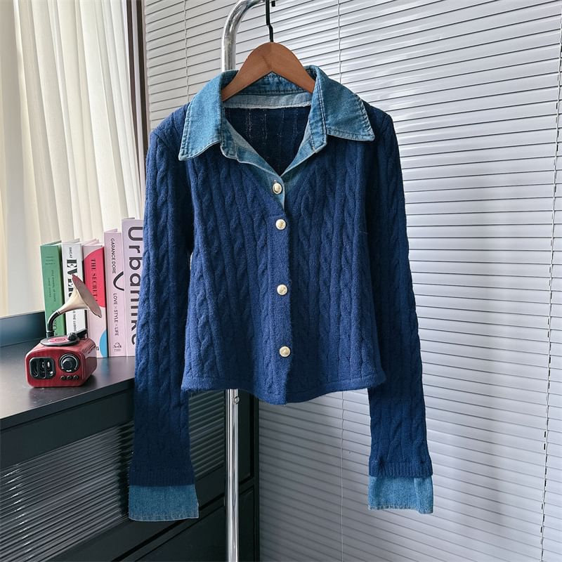 Paneled Mock Two-Piece Denim Shirt