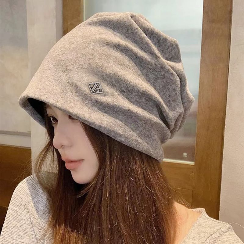 Letter B Metal Plate Slouchy Beanie