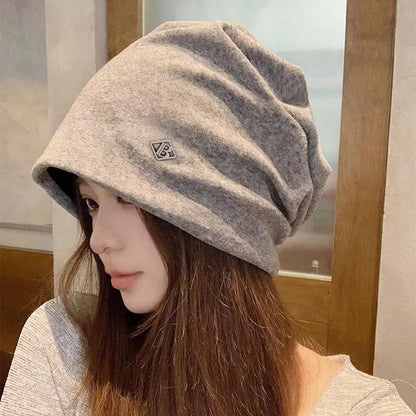 Letter B Metal Plate Slouchy Beanie