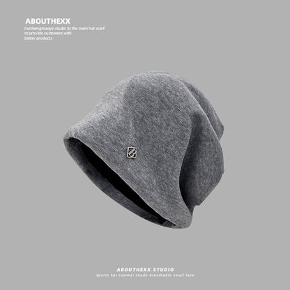 Letter B Metal Plate Slouchy Beanie