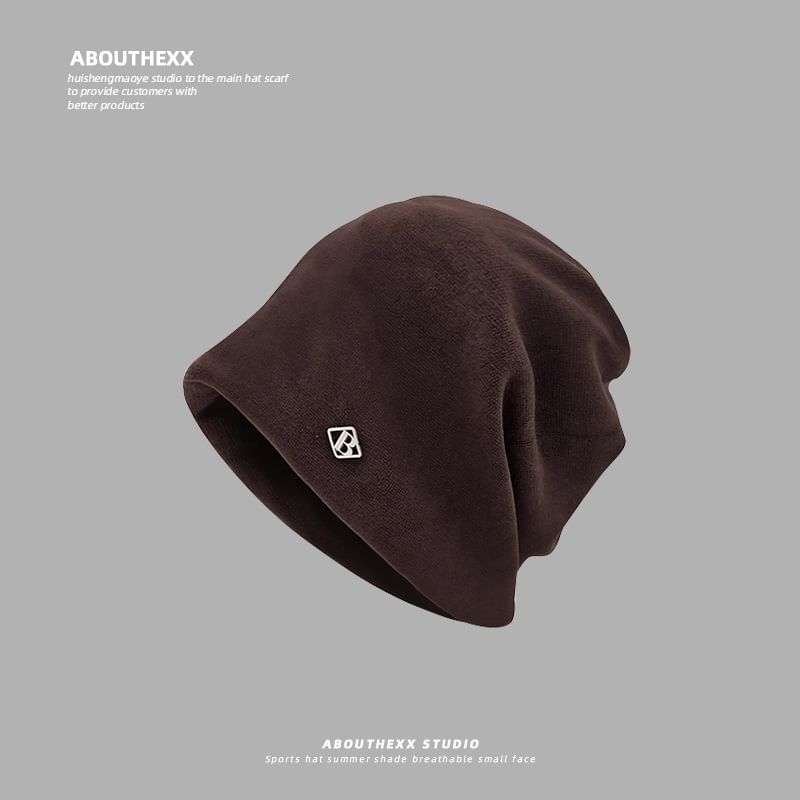 Letter B Metal Plate Slouchy Beanie