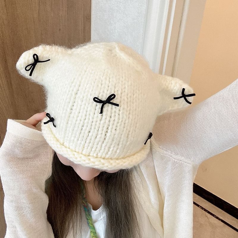 Animal Ear Bow Knit Beanie