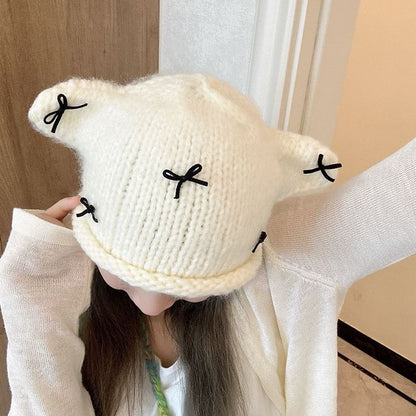 Animal Ear Bow Knit Beanie