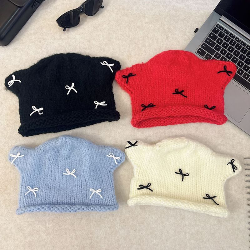 Animal Ear Bow Knit Beanie