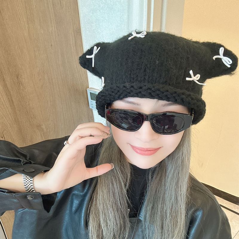 Animal Ear Bow Knit Beanie