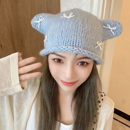Animal Ear Bow Knit Beanie