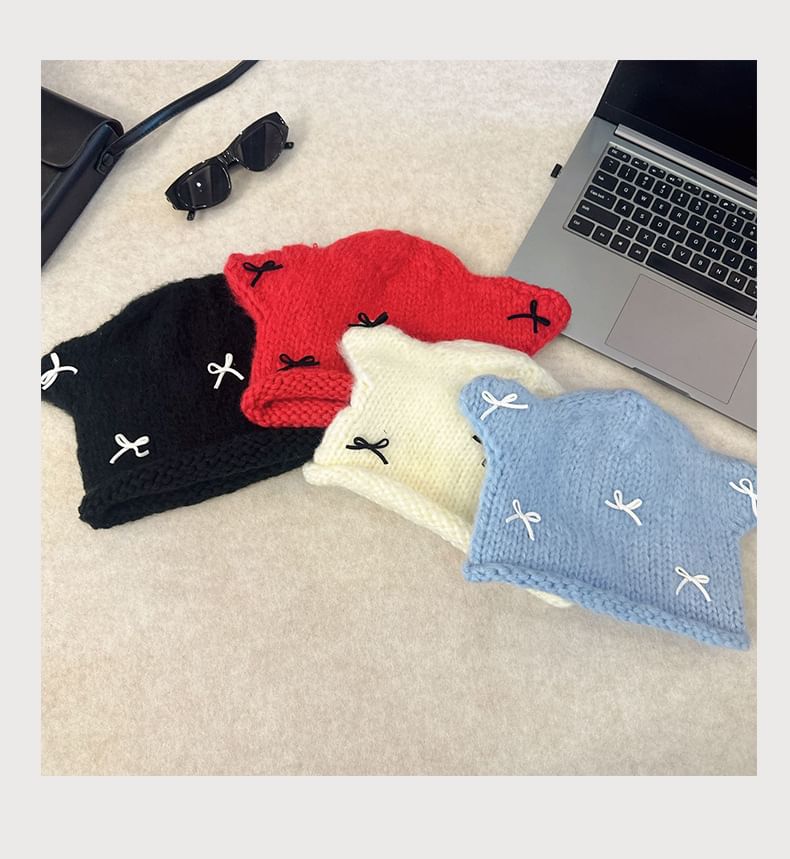 Animal Ear Bow Knit Beanie