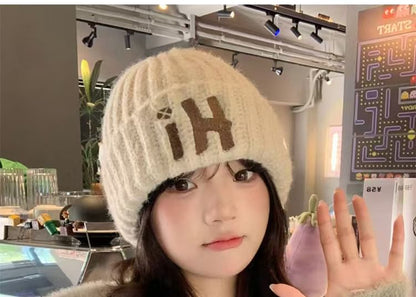 Lettering Embroidered Knit Beanie