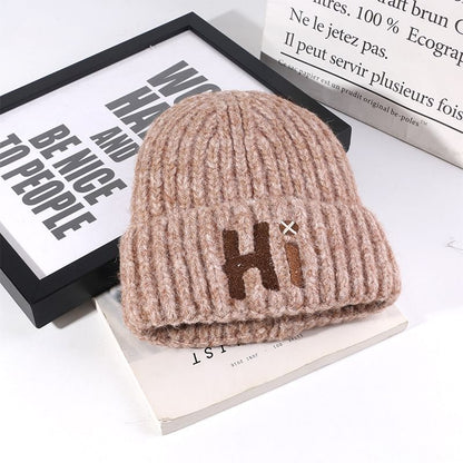 Lettering Embroidered Knit Beanie