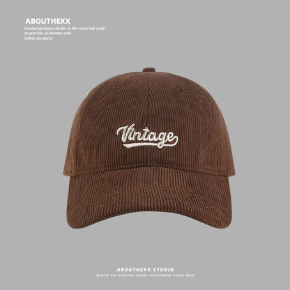 Lettering Embroidered Corduroy Baseball Cap