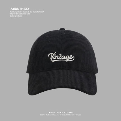 Lettering Embroidered Corduroy Baseball Cap