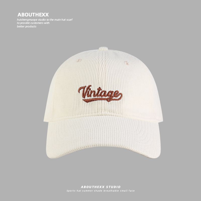 Lettering Embroidered Corduroy Baseball Cap