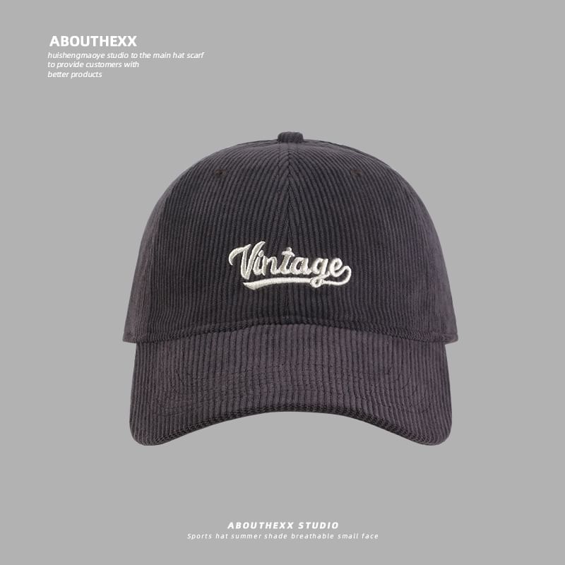 Lettering Embroidered Corduroy Baseball Cap