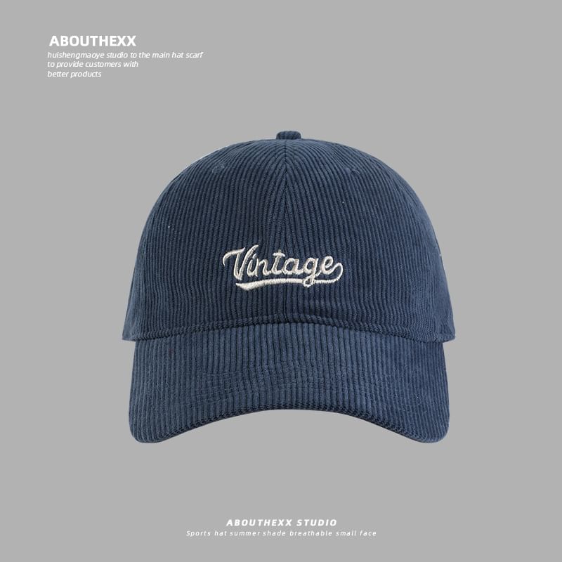 Lettering Embroidered Corduroy Baseball Cap