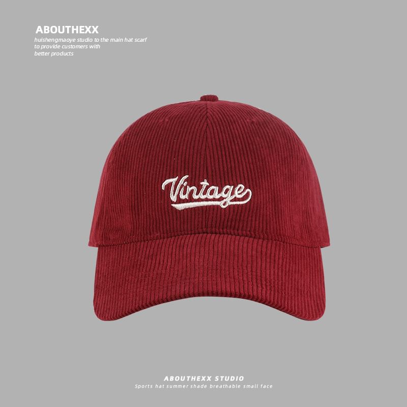 Lettering Embroidered Corduroy Baseball Cap