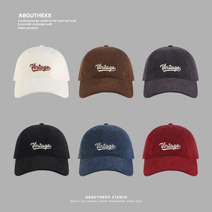 Lettering Embroidered Corduroy Baseball Cap
