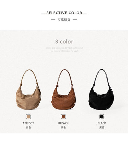 Faux Suede Plain Zip Shoulder Bag