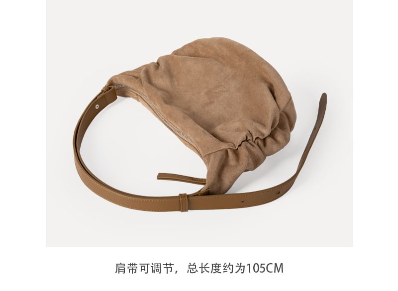 Faux Suede Plain Zip Shoulder Bag