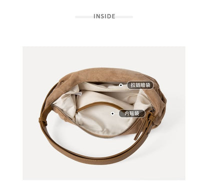 Faux Suede Plain Zip Shoulder Bag