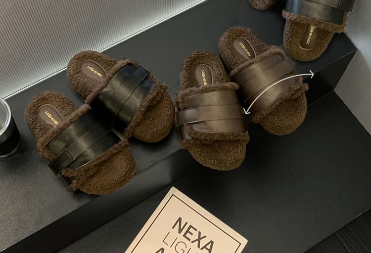 Buckled Fleece-Lined Slide Sandals