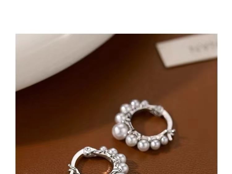 925 Sterling Silver Faux Pearl Hoop Earring