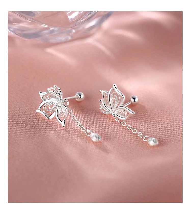 925 Sterling Silver Butterfly Drop Earring