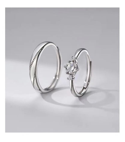 925 Sterling Silver Couple Matching Embossed Ring / Rhinestone Ring / Set