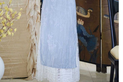 3/4 Sleeve Floral Print Midi Sheath Qipao / High Rise Plain Lace Maxi A-Line Skirt