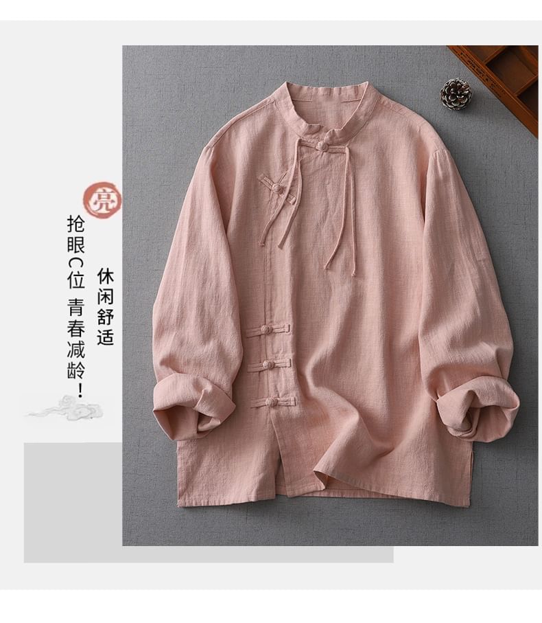 Long-Sleeve Plain Frog-Button Shirt