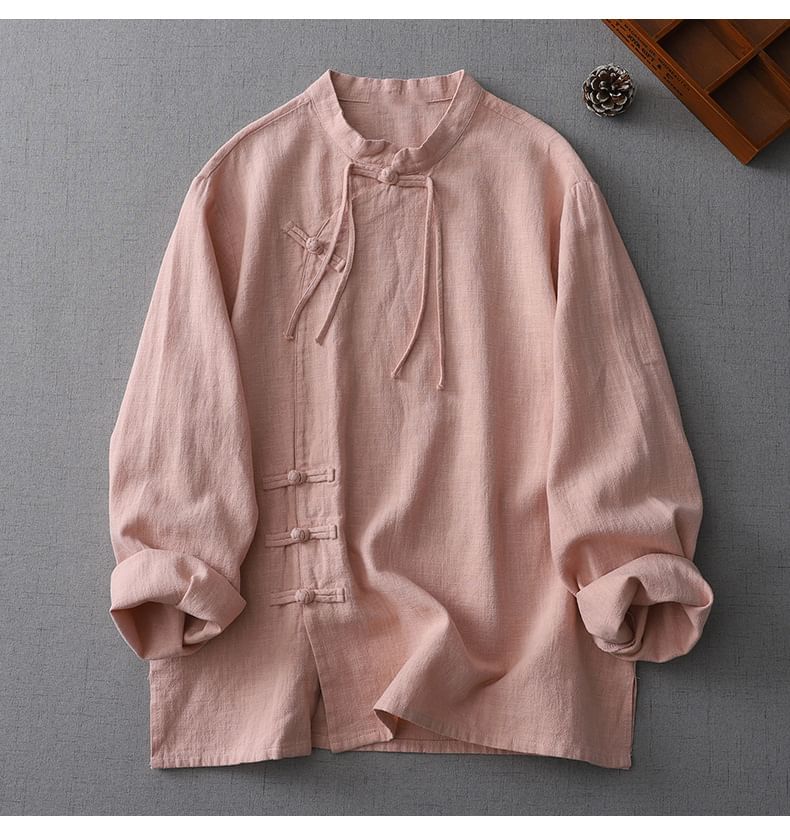 Long-Sleeve Plain Frog-Button Shirt