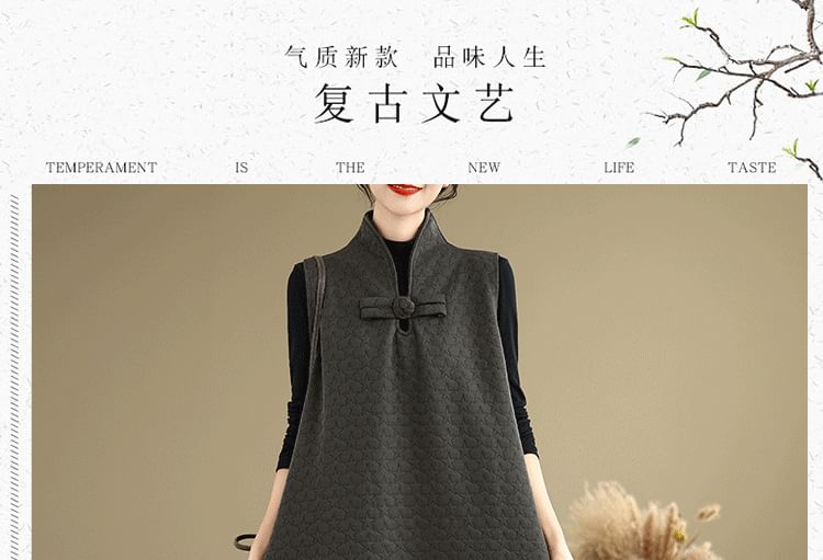 Star Embroidered Frog-Button Midi Pinafore Dress