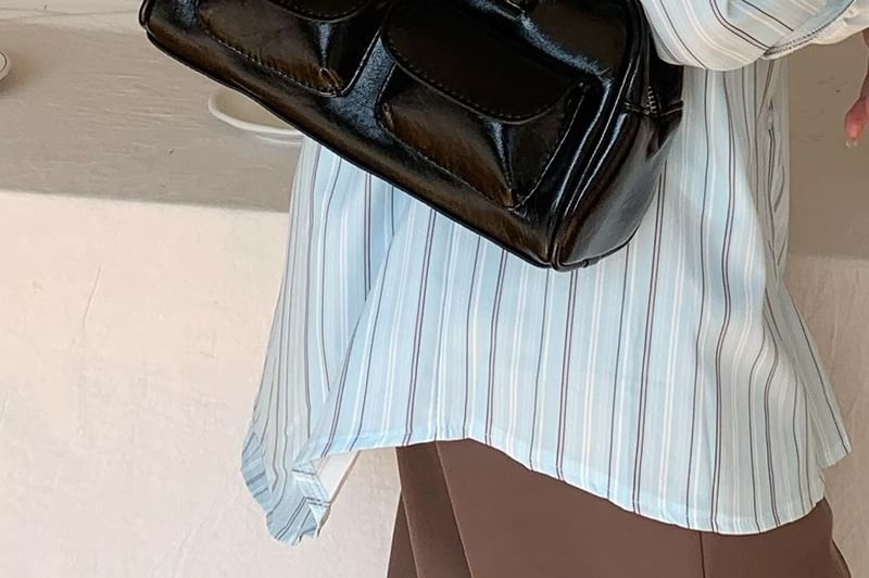 Faux Leather Plain Zip Shoulder Bag