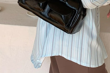 Faux Leather Plain Zip Shoulder Bag