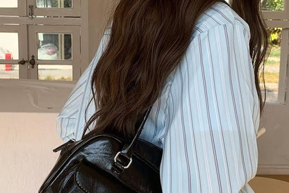 Faux Leather Plain Zip Shoulder Bag