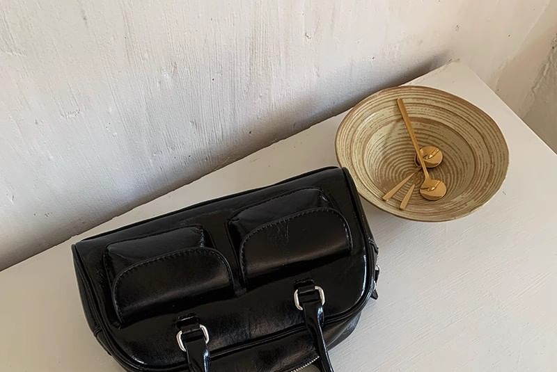 Faux Leather Plain Zip Shoulder Bag